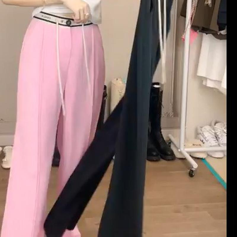 新款女闊腿長褲 薄款 高腰垂感 針織褲 顯瘦休閒直筒褲